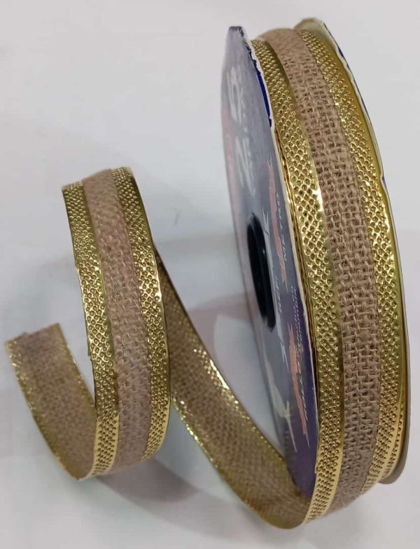 Natural laminado dorado puntos Cinta Yute Natural Borde Ultrasonido Laminado